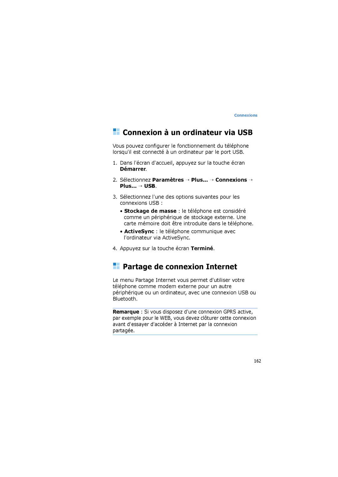 Samsung SGH-I600MAAFTM, SGH-I600LKPXEF, SGH-I600LKAFTM Connexion à un ordinateur via USB, Partage de connexion Internet 