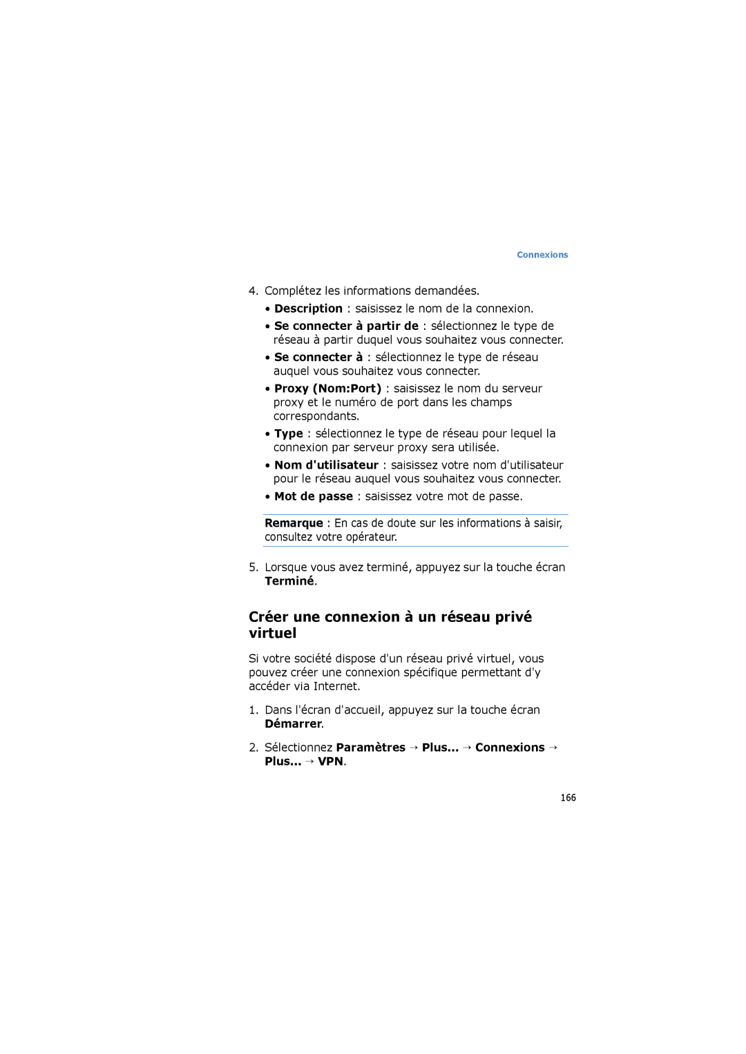 Samsung SGH-I600LKAXEF, SGH-I600LKPXEF, SGH-I600LKAFTM, SGH-I600MAAFTM manual Créer une connexion à un réseau privé virtuel 