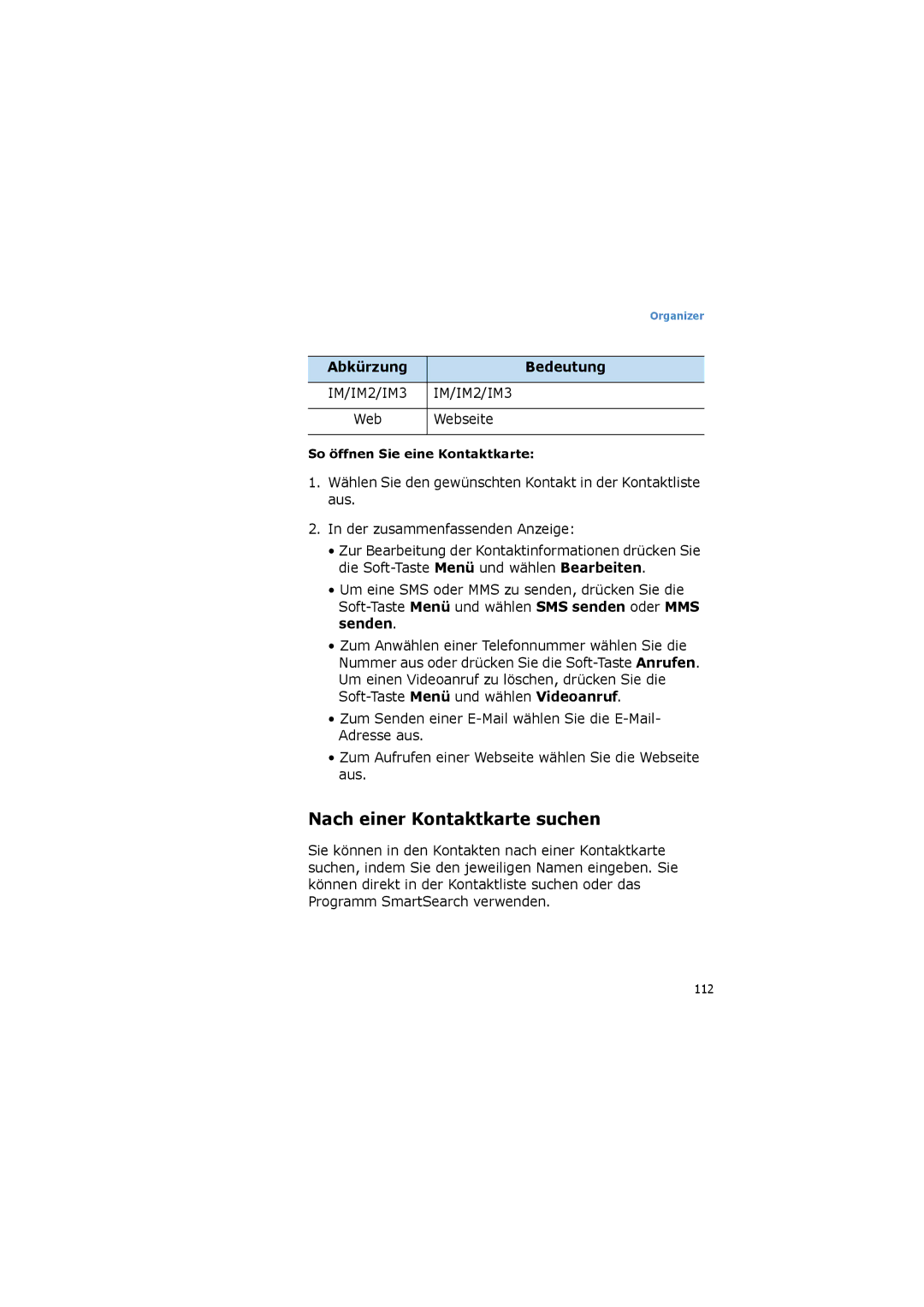 Samsung SGH-I600LKAEPL, SGH-I600LKVVD2, SGH-I600LKUDBT, SGH-I600LKAXEG manual Nach einer Kontaktkarte suchen, Webseite 