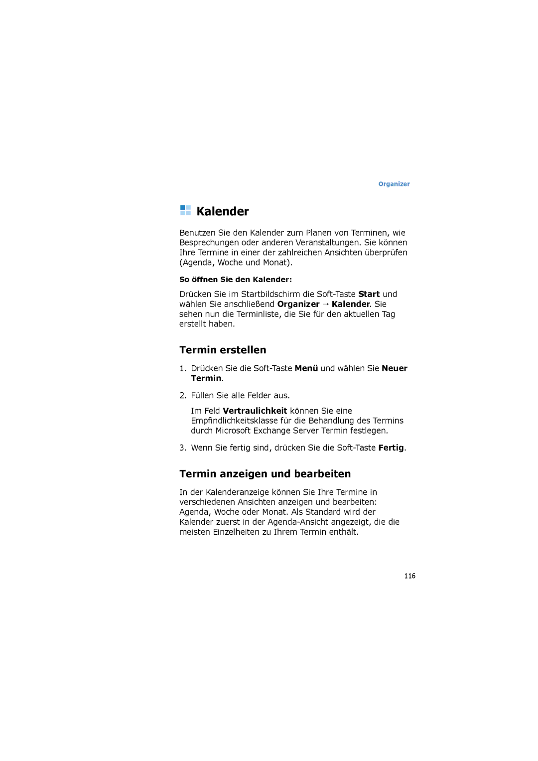 Samsung SGH-I600MAAXEG, SGH-I600LKVVD2, SGH-I600LKUDBT manual Kalender, Termin erstellen, Termin anzeigen und bearbeiten 