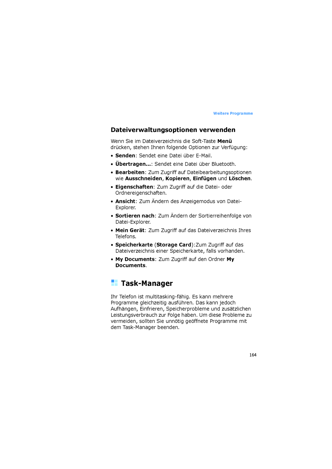 Samsung SGH-I600MAADBT, SGH-I600LKVVD2, SGH-I600LKUDBT, SGH-I600LKAEPL manual Task-Manager, Dateiverwaltungsoptionen verwenden 