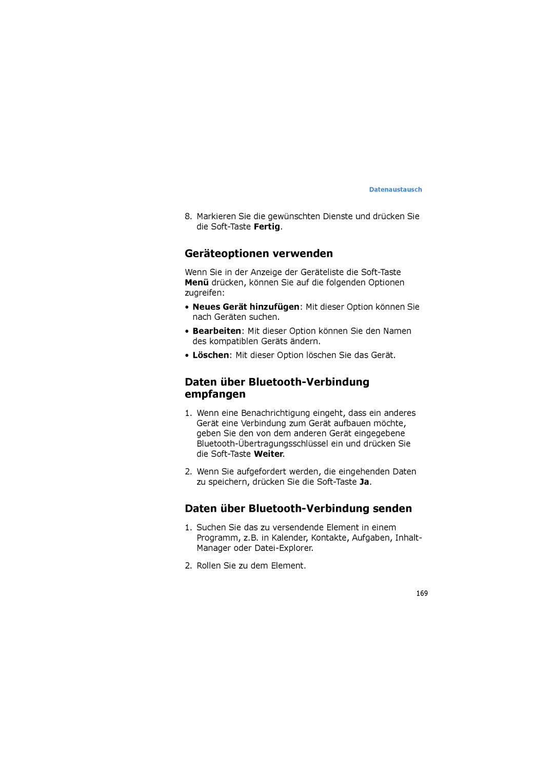 Samsung SGH-I600LKADTM, SGH-I600LKVVD2, SGH-I600LKUDBT Geräteoptionen verwenden, Daten über Bluetooth-Verbindung senden 