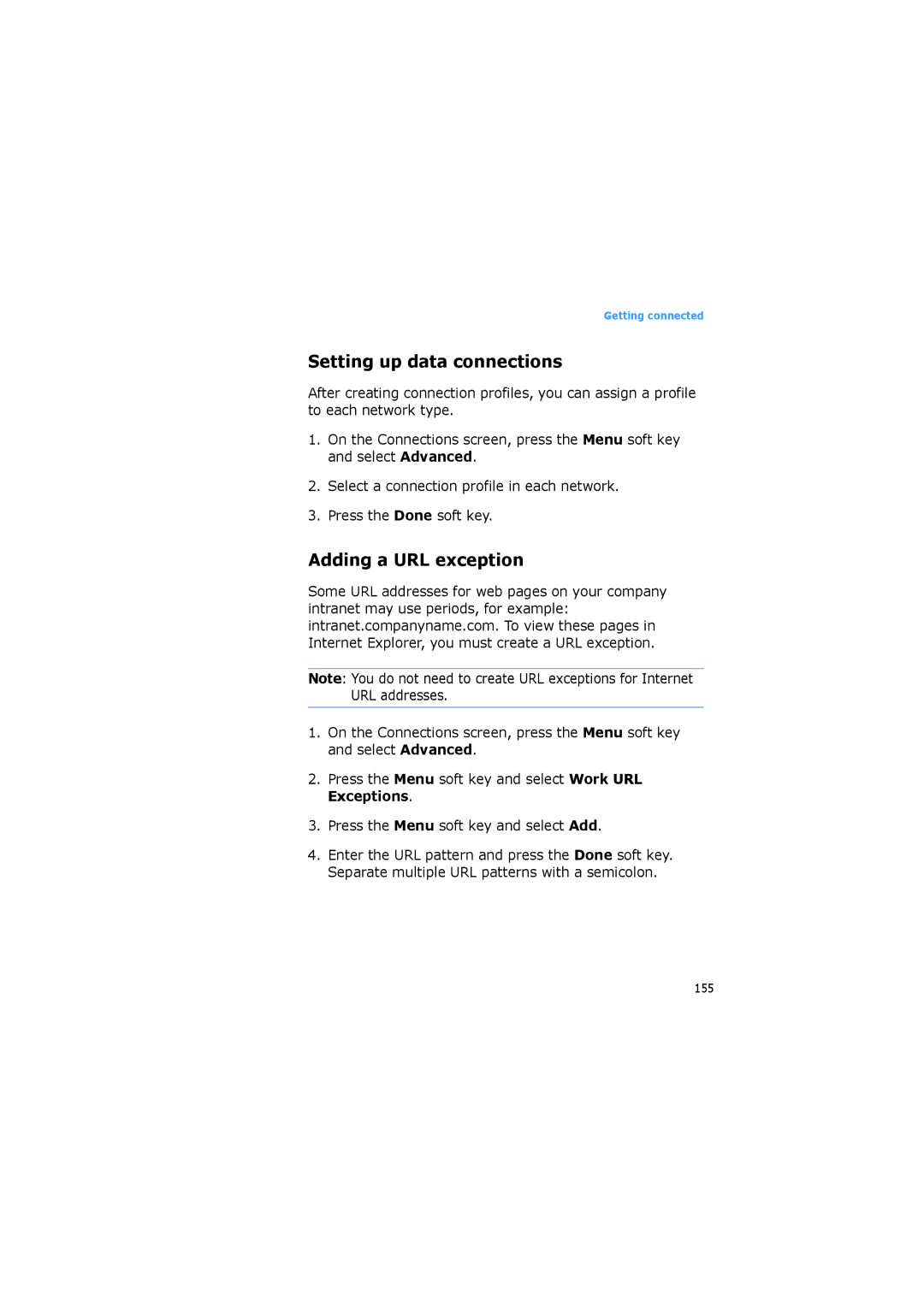 Samsung SGH-I600LKVMTL, SGH-I600LKVVD2, SGH-I600LKUDBT, SGH-I600LKAEPL Setting up data connections, Adding a URL exception 