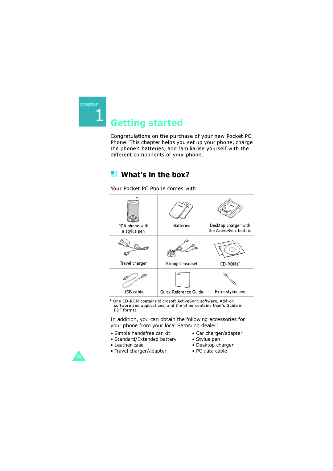 Samsung SGH-I700 manual What’s in the box?, Your Pocket PC Phone comes with 