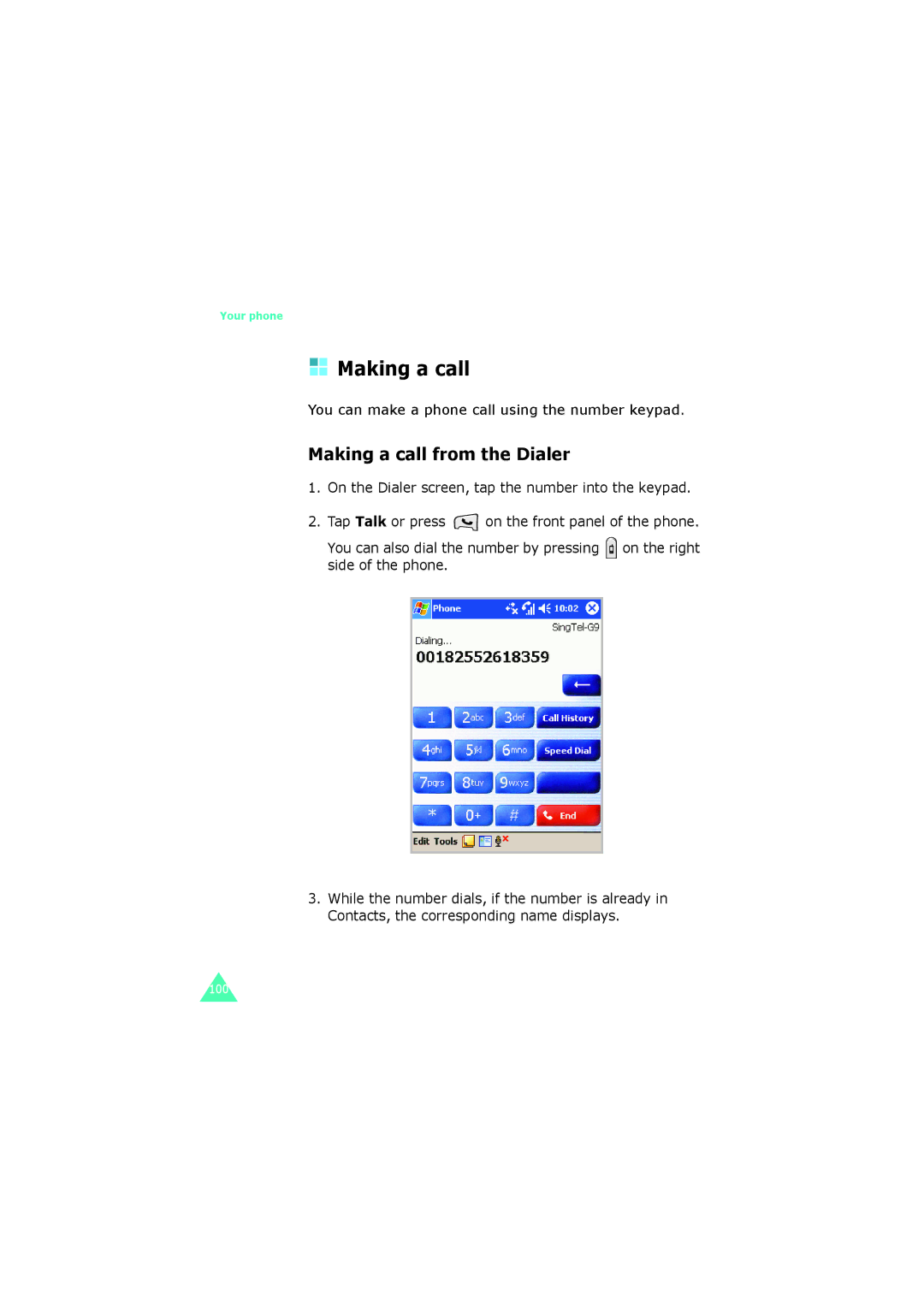 Samsung SGH-I700 manual Making a call from the Dialer, You can make a phone call using the number keypad 