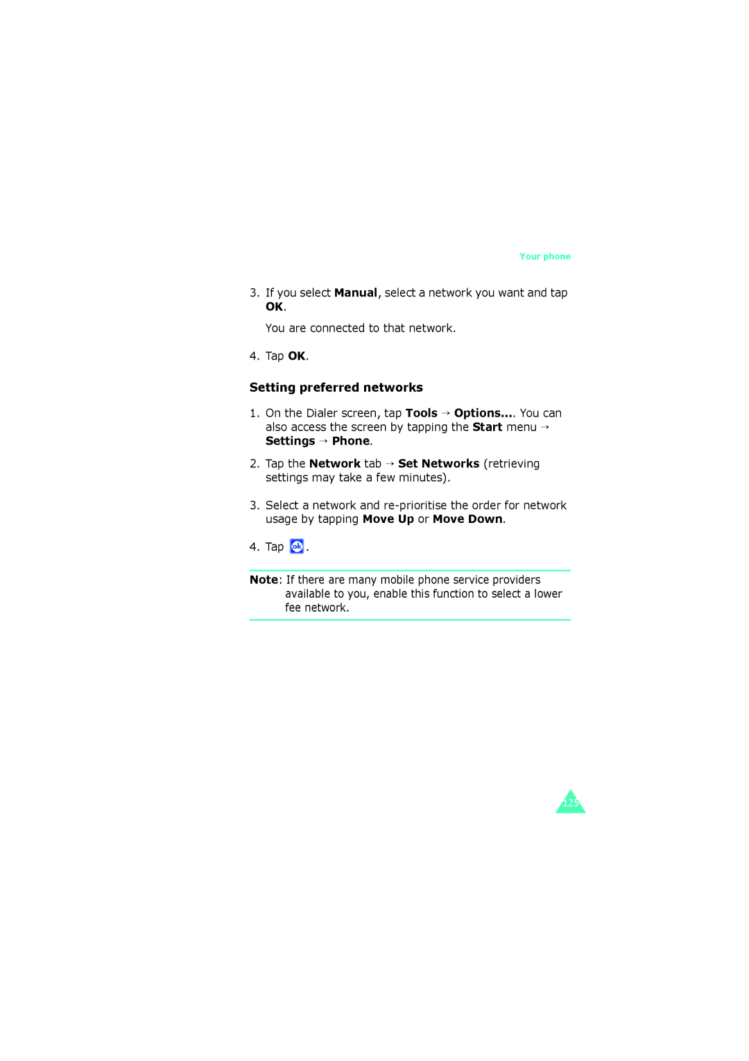 Samsung SGH-I700 manual Setting preferred networks 