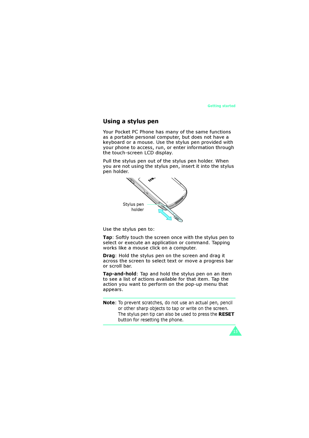 Samsung SGH-I700 manual Using a stylus pen 