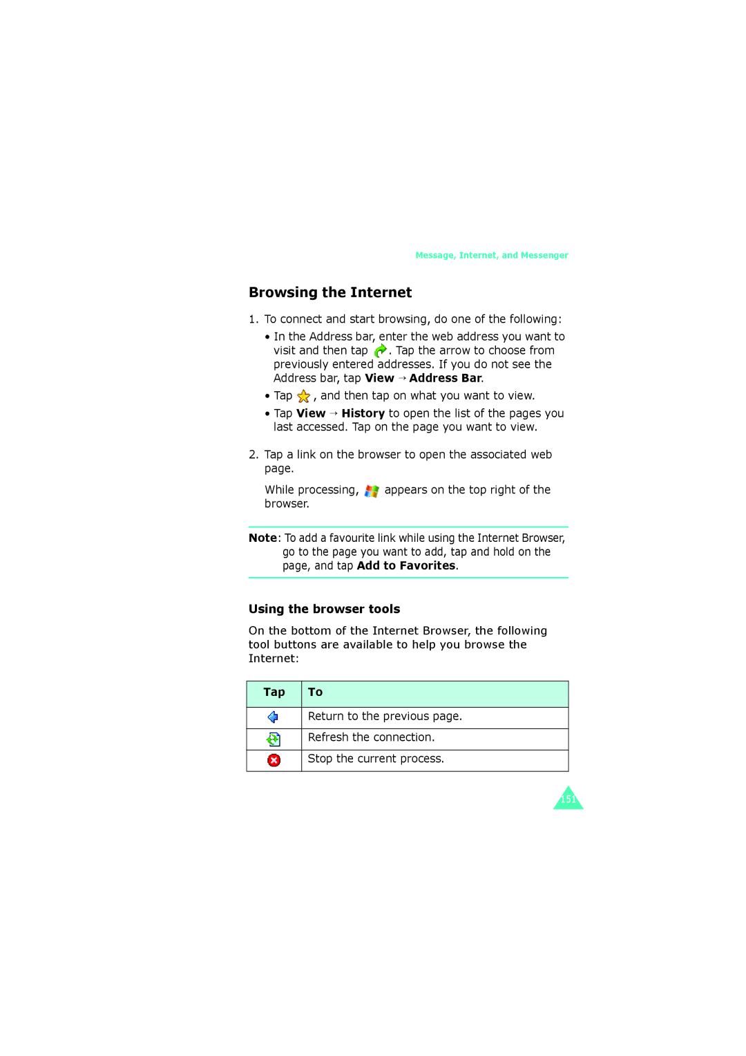 Samsung SGH-I700 manual Browsing the Internet, Using the browser tools 