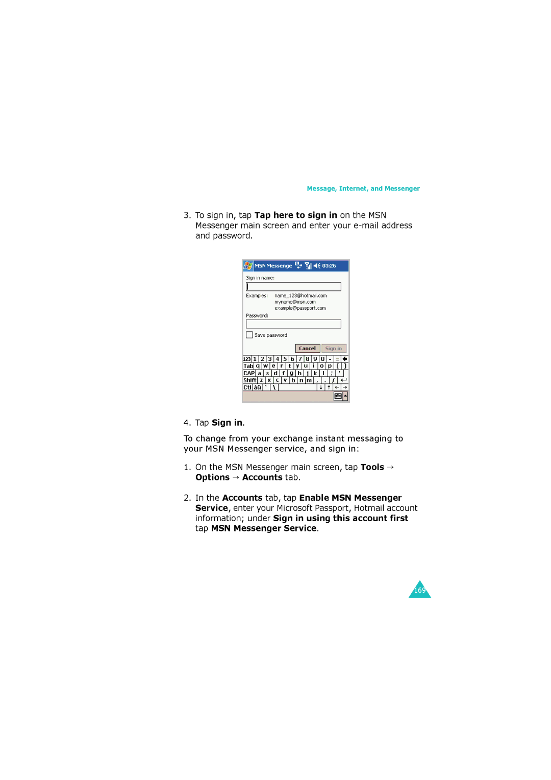 Samsung SGH-I700 manual Tap Sign 