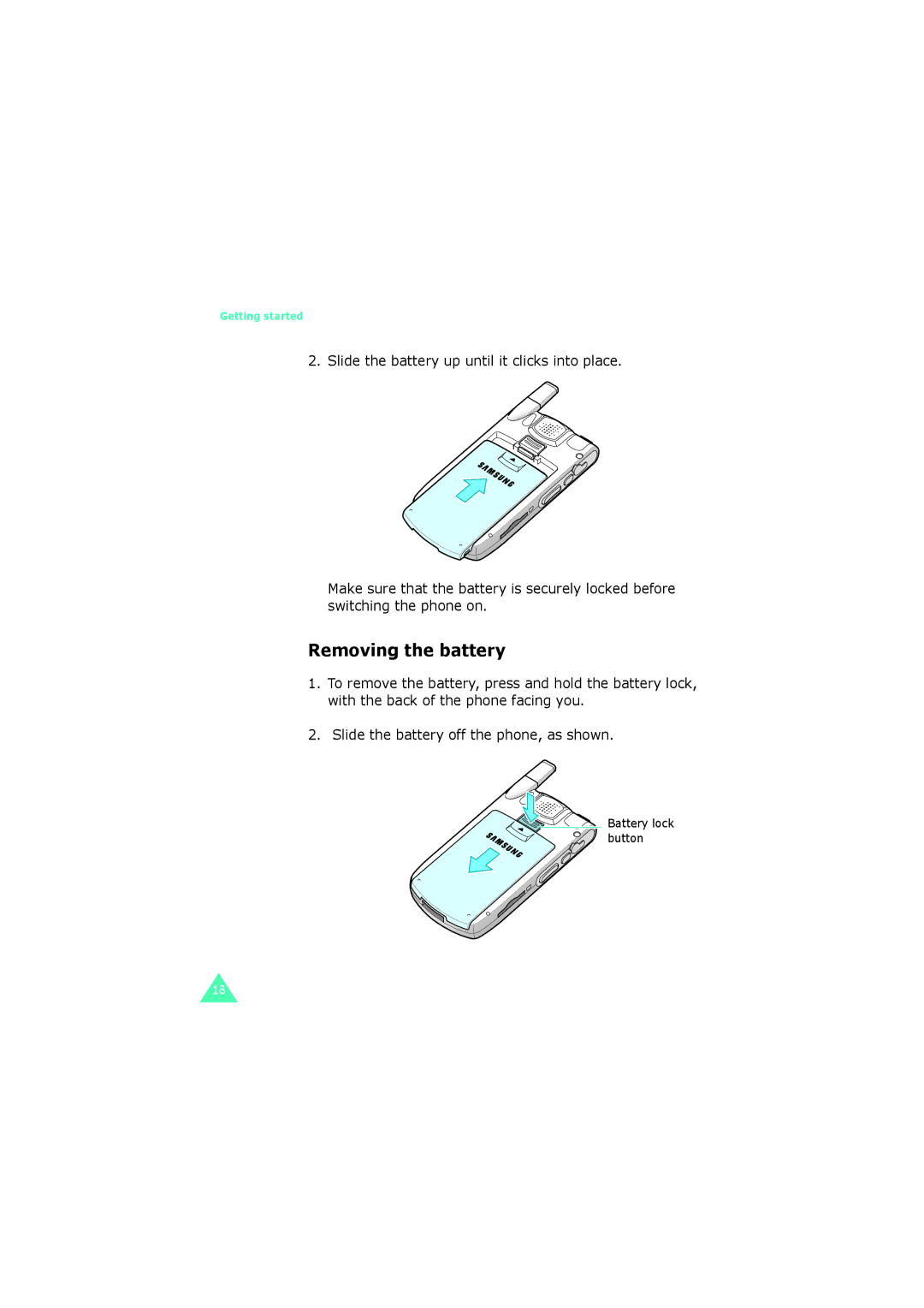 Samsung SGH-I700 manual Removing the battery 