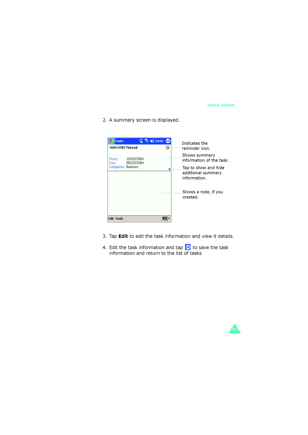 Samsung SGH-I700 manual Shows a note, if you created 