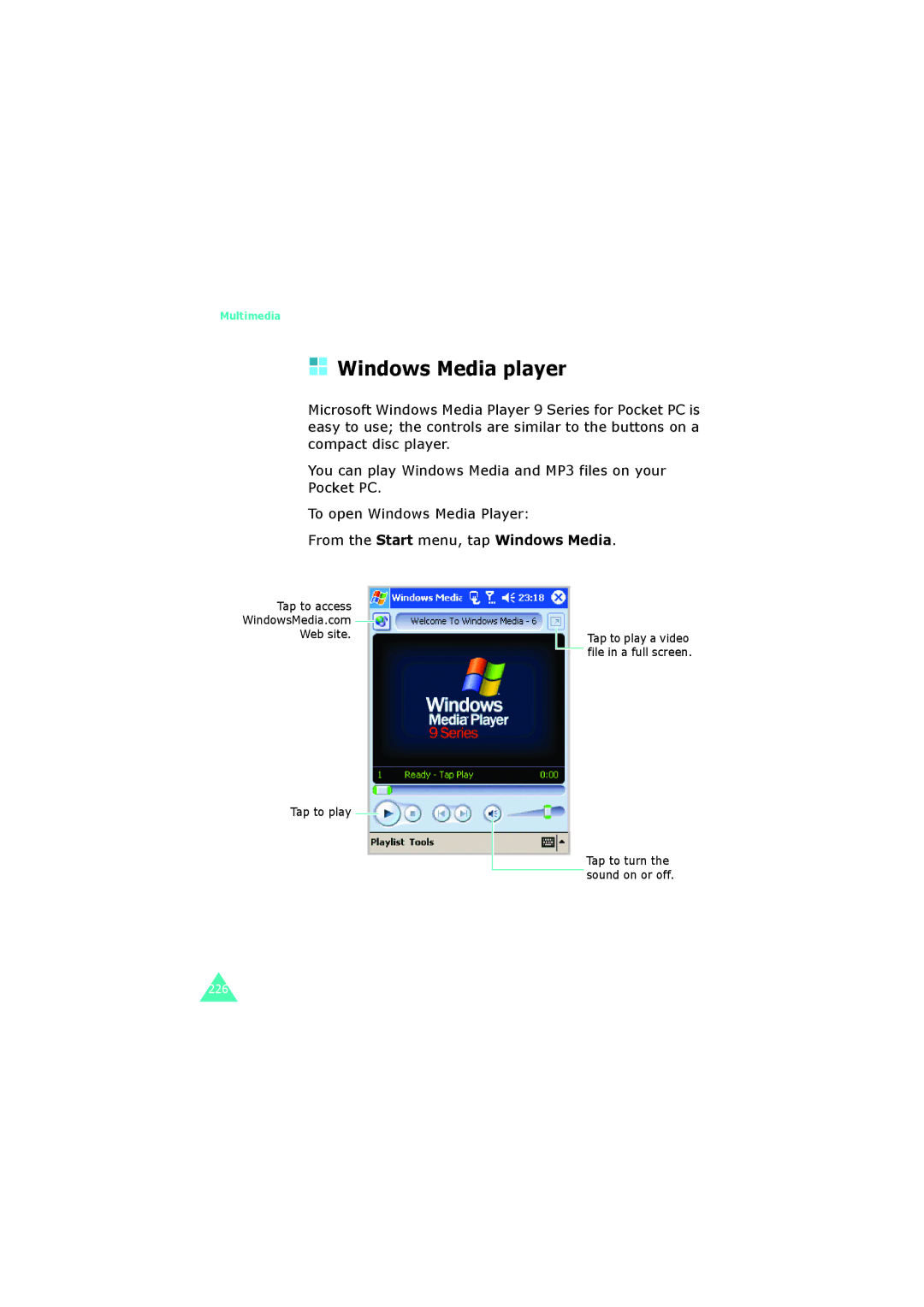 Samsung SGH-I700 manual Windows Media player 