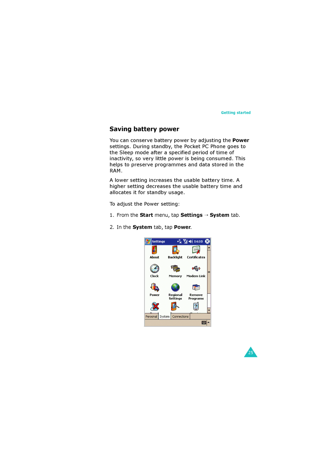 Samsung SGH-I700 manual Saving battery power 