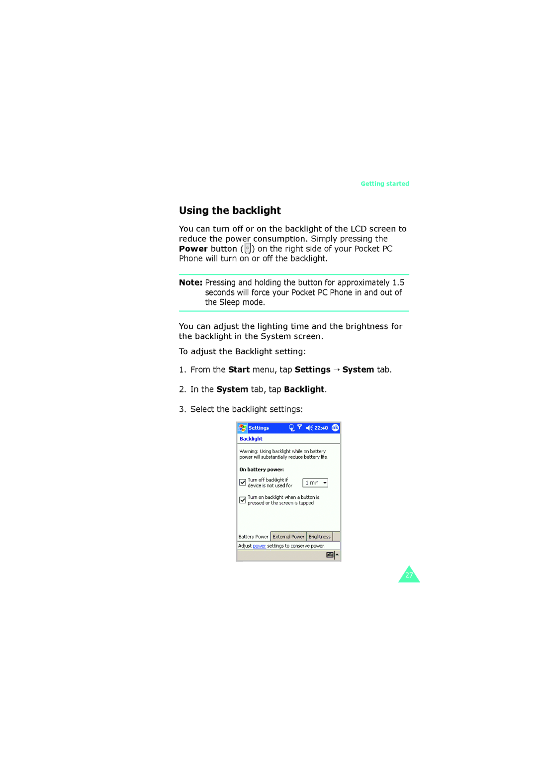 Samsung SGH-I700 manual Using the backlight 