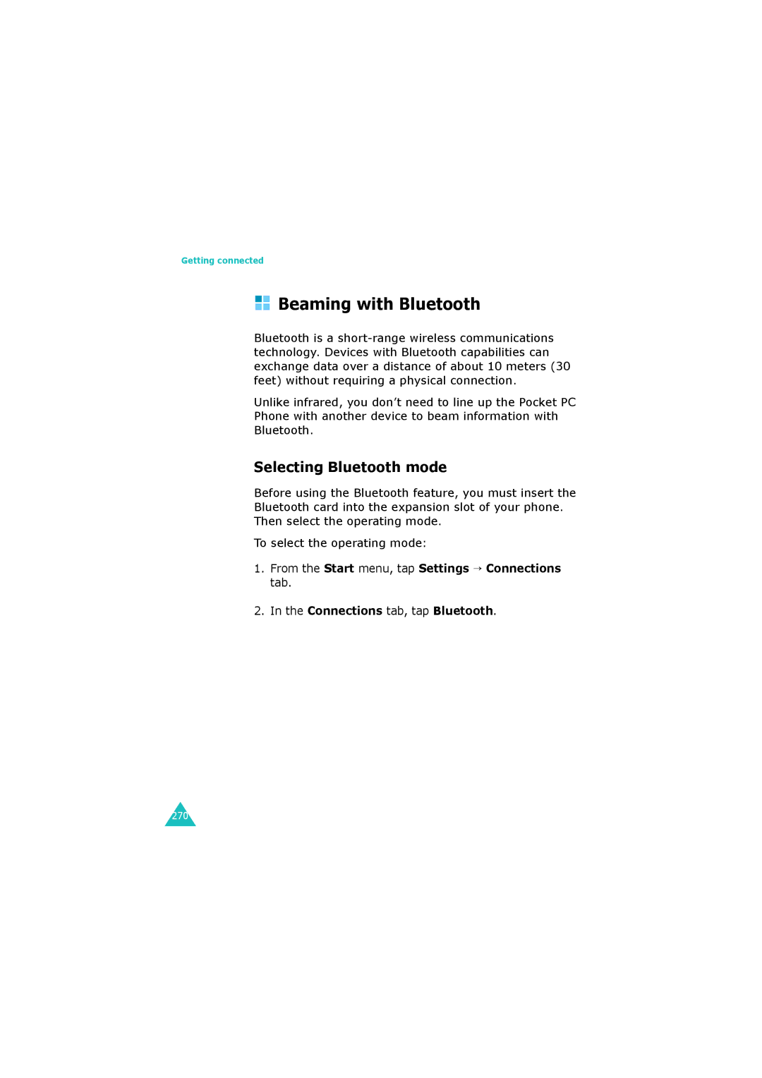 Samsung SGH-I700 manual Beaming with Bluetooth, Selecting Bluetooth mode, Connections tab, tap Bluetooth 