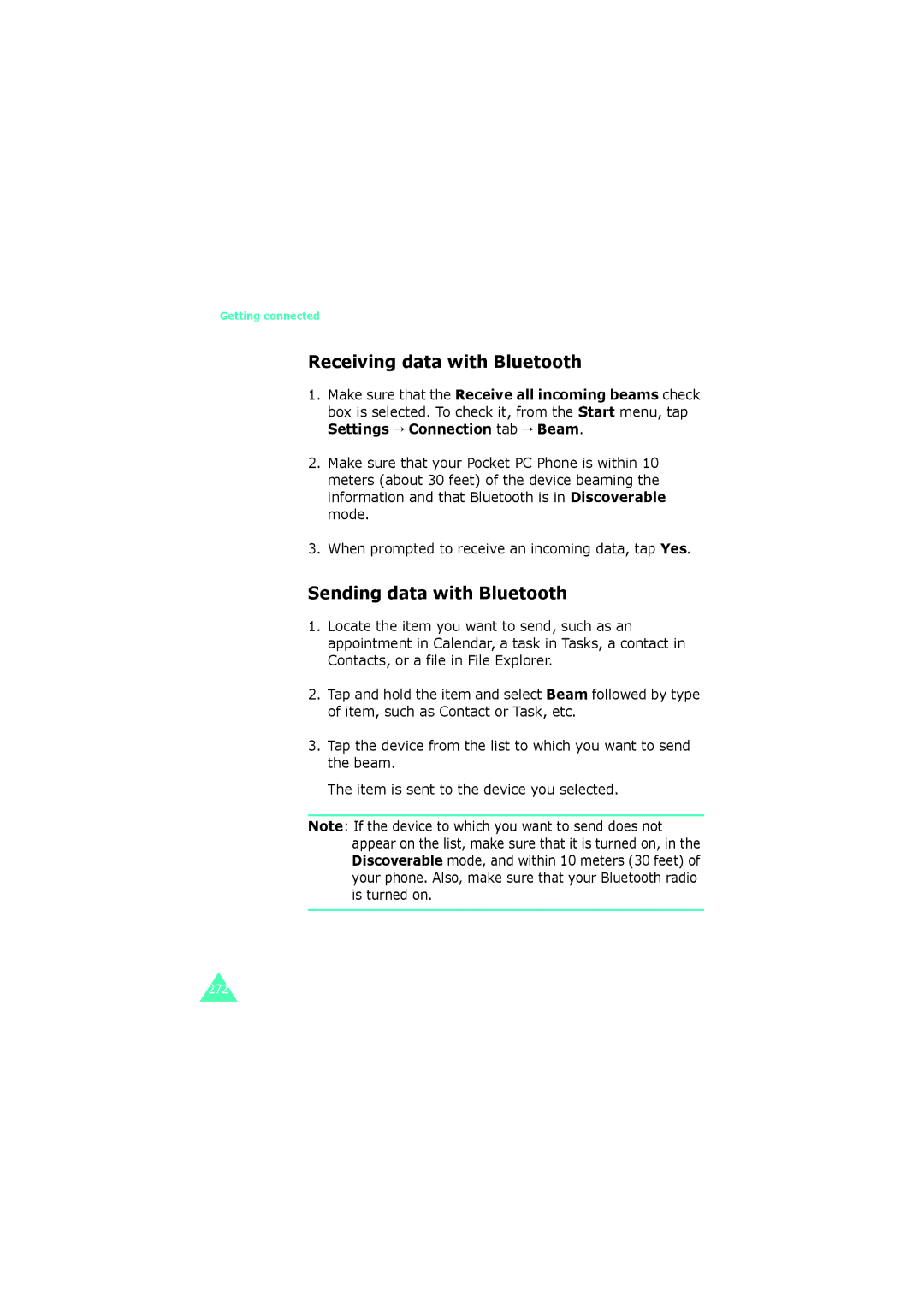 Samsung SGH-I700 manual Receiving data with Bluetooth, Sending data with Bluetooth 