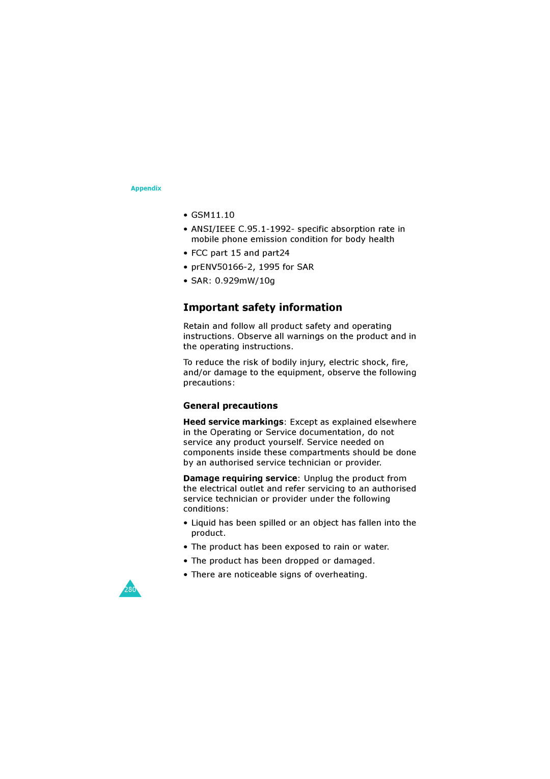 Samsung SGH-I700 manual Important safety information, General precautions, GSM11.10 