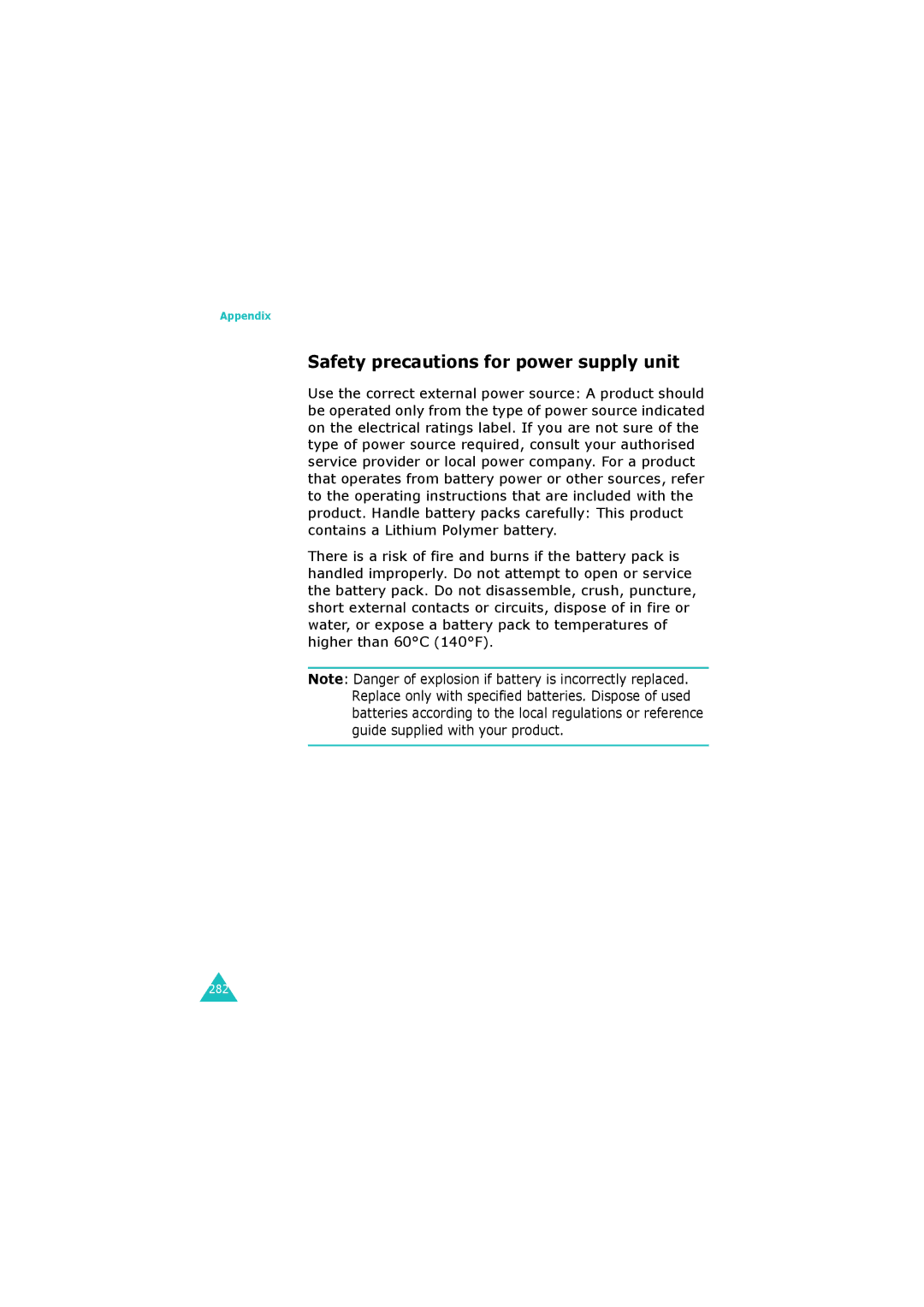 Samsung SGH-I700 manual Safety precautions for power supply unit 