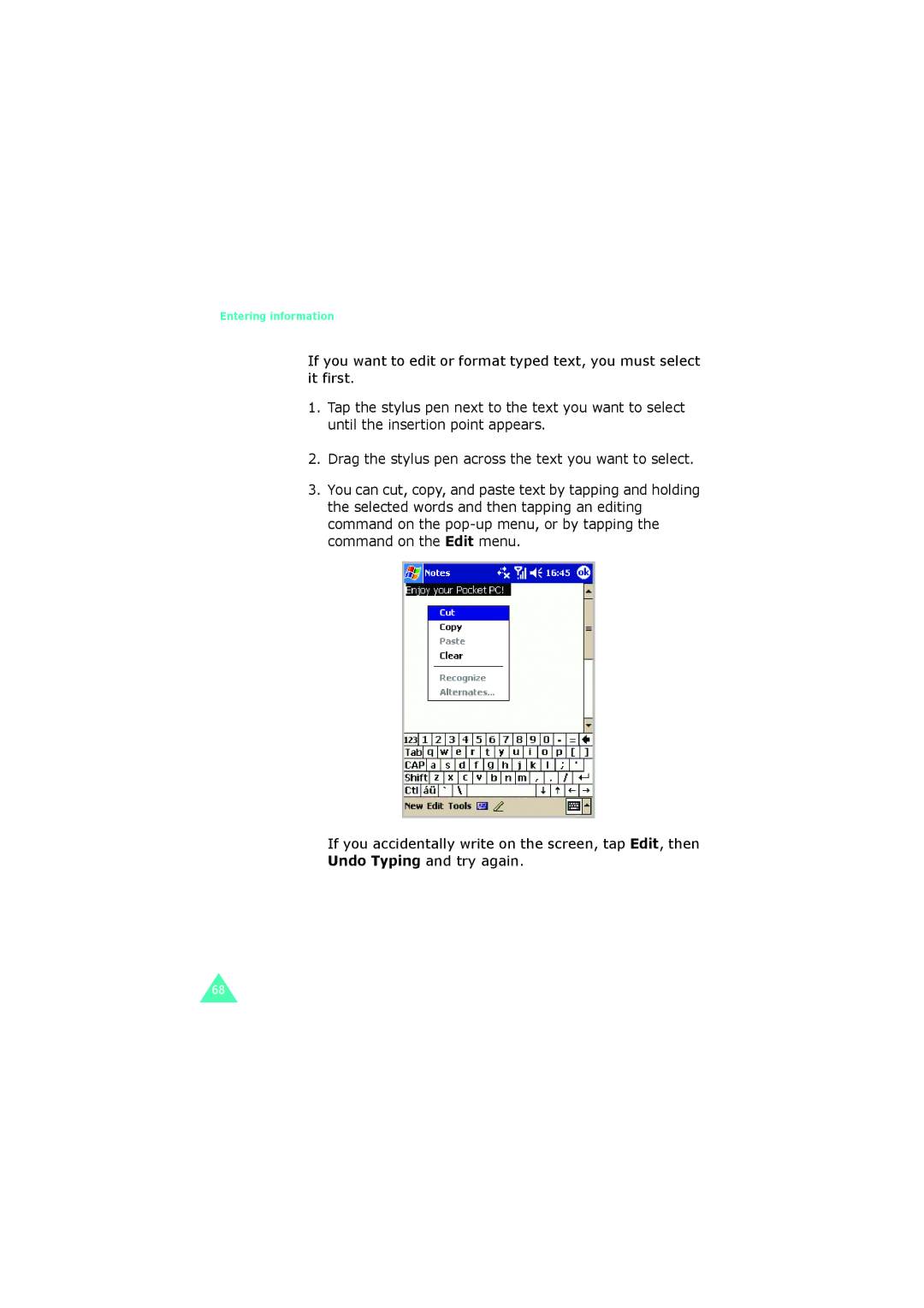 Samsung SGH-I700 manual Entering information 