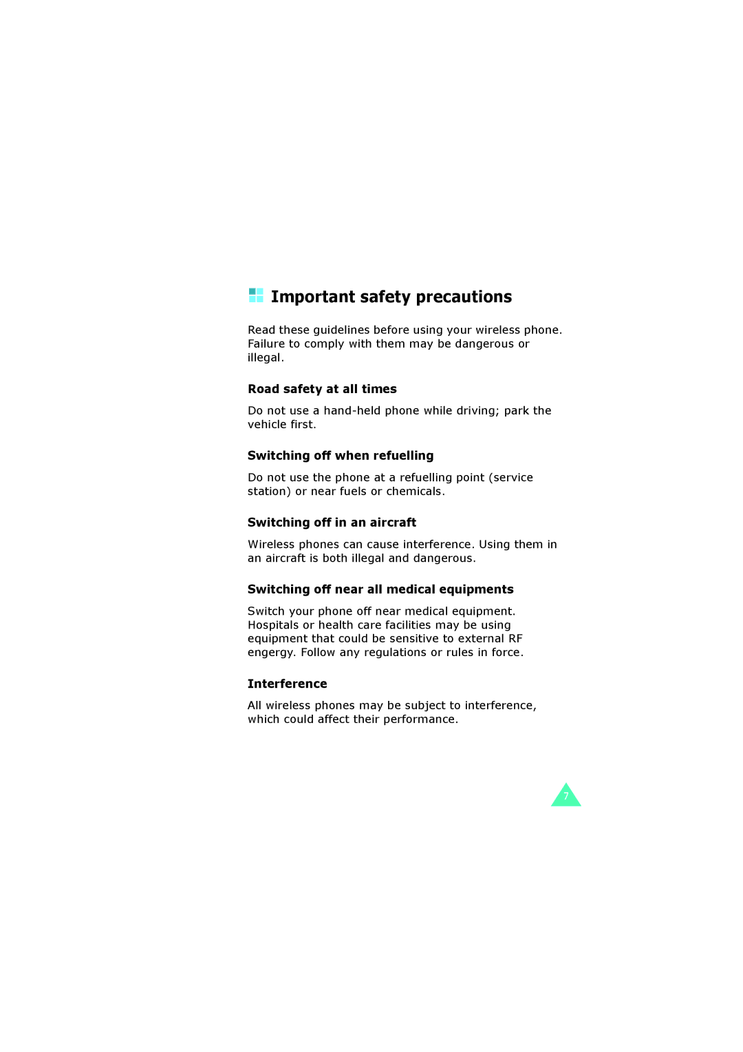 Samsung SGH-I700 manual Important safety precautions 