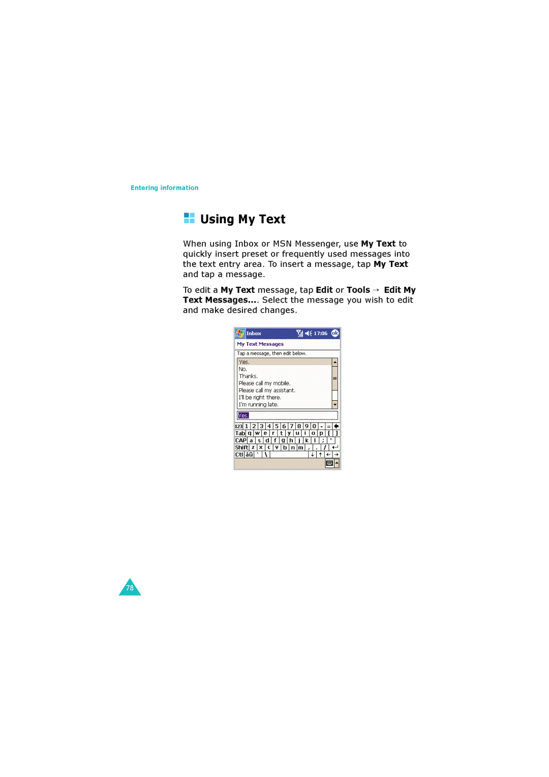 Samsung SGH-I700 manual Using My Text 