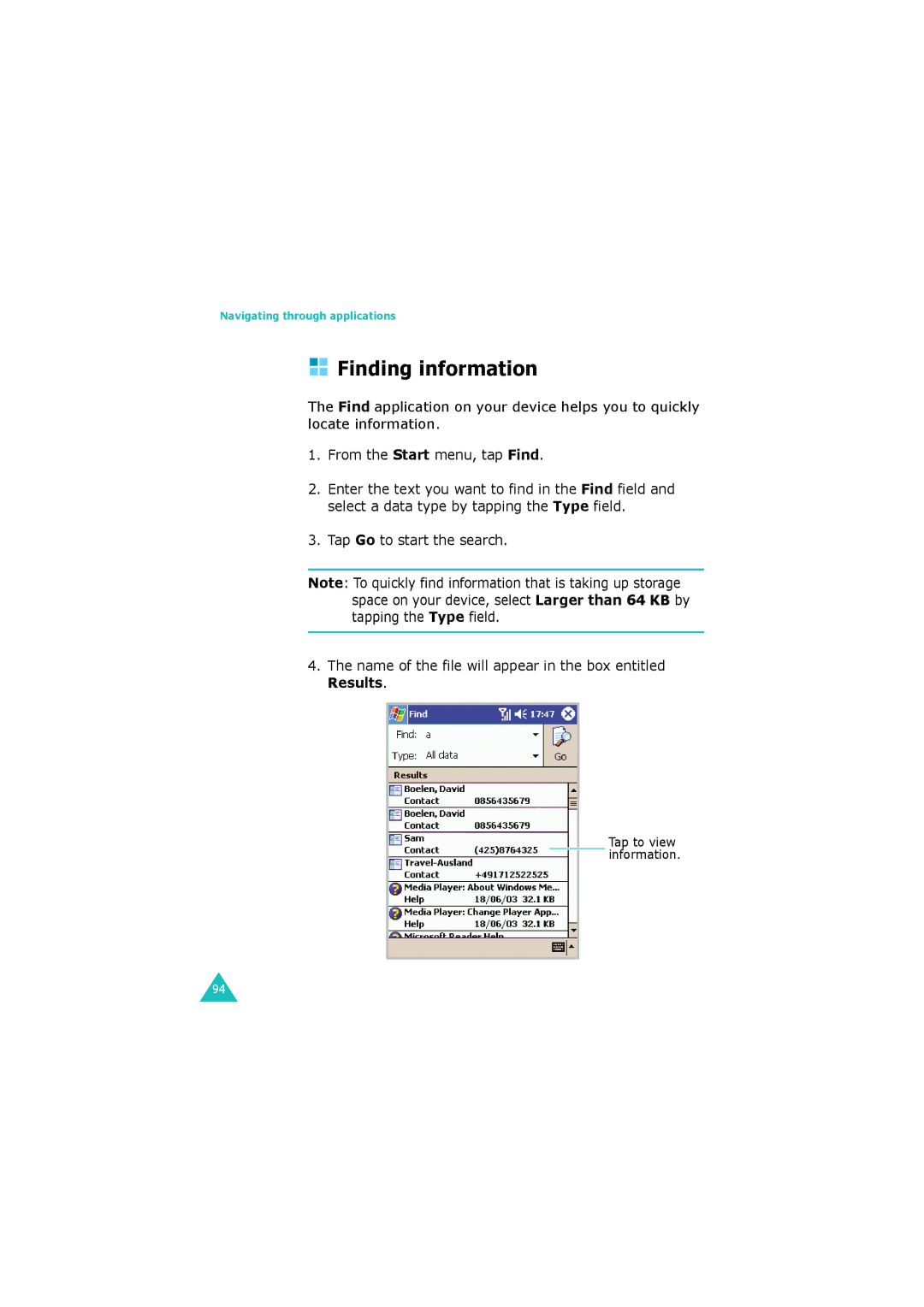 Samsung SGH-I700 manual Finding information 