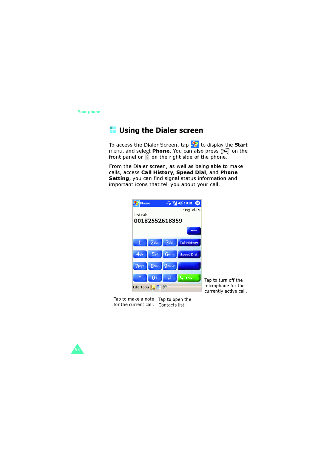 Samsung SGH-I700 manual Using the Dialer screen 