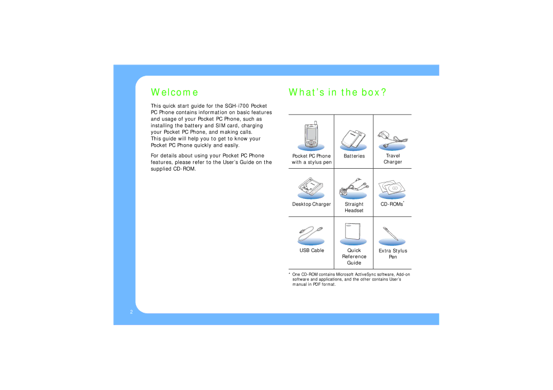 Samsung SGH-I700 manual Welcome, What’s in the box? 