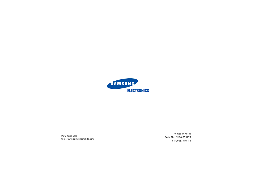 Samsung SGH-I700 manual 01/2005. Rev.1.1 