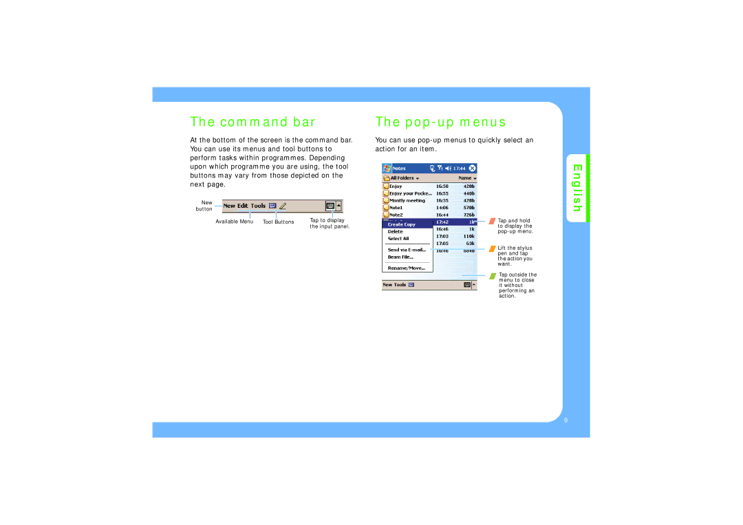 Samsung SGH-I700 manual Command bar, Pop-up menus 