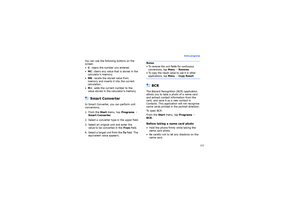 Samsung SGH-I710ZSAITV, SGH-I710ZSABOG manual Smart Converter, Bcr, To open BCR From the Start menu, tap Programs → BCR 