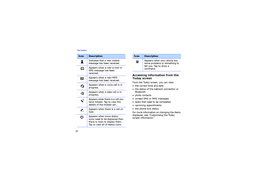 Samsung SGH-I710ZSABOG, SGH-I710ZSAXEF, SGH-I710ZSATIM, SGH-I710ZSAITV manual Accessing information from the Today screen 