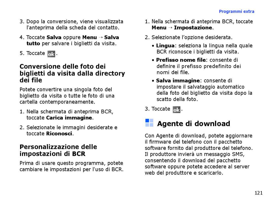 Samsung SGH-I710ZSAITV, SGH-I710ZSATIM manual Agente di download, Personalizzazione delle impostazioni di BCR 