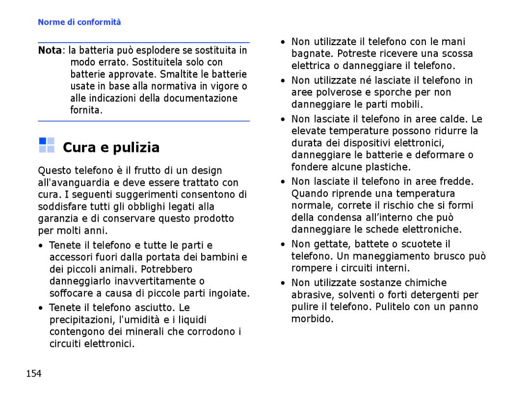 Samsung SGH-I710ZSATIM, SGH-I710ZSAITV manual Cura e pulizia, 154 