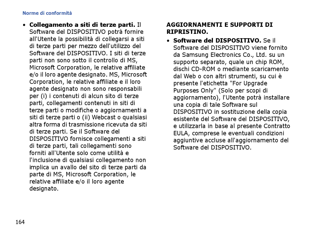Samsung SGH-I710ZSATIM, SGH-I710ZSAITV manual Aggiornamenti E Supporti DI Ripristino, 164 