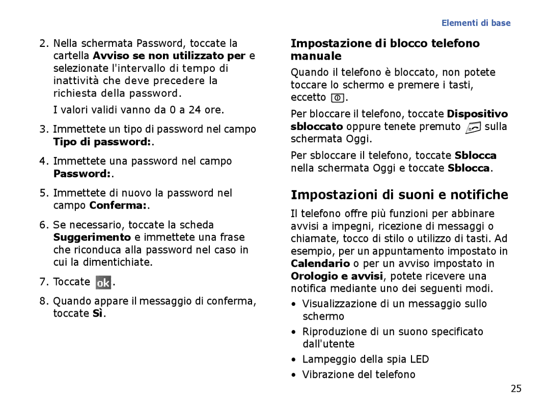 Samsung SGH-I710ZSAITV, SGH-I710ZSATIM Impostazioni di suoni e notifiche, Impostazione di blocco telefono manuale 