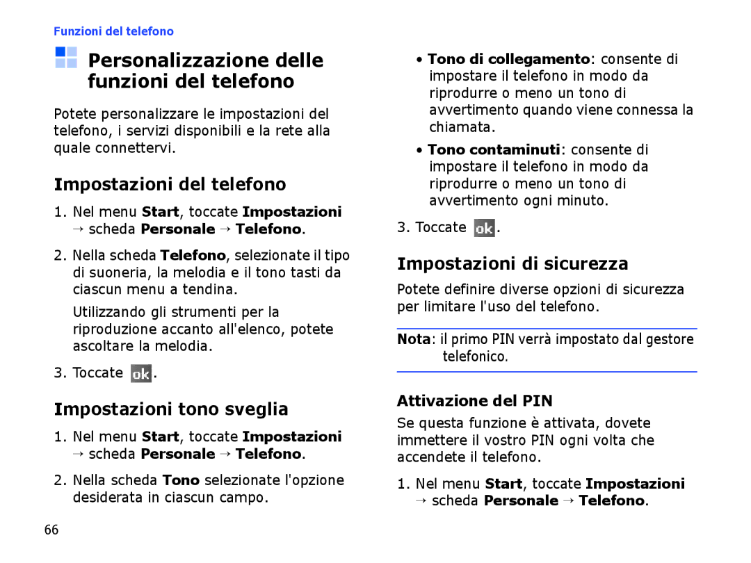 Samsung SGH-I710ZSATIM Personalizzazione delle funzioni del telefono, Impostazioni del telefono, Impostazioni tono sveglia 