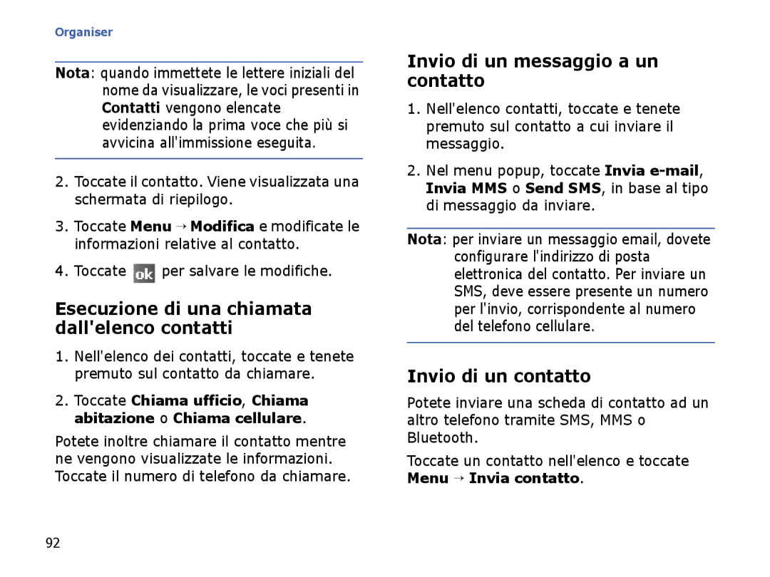 Samsung SGH-I710ZSATIM, SGH-I710ZSAITV Esecuzione di una chiamata dallelenco contatti, Invio di un messaggio a un contatto 