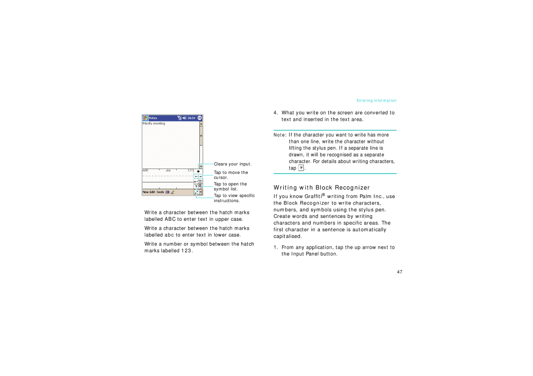 Samsung SGH-I750DAAXEG manual Writing with Block Recognizer, Write a number or symbol between the hatch marks labelled 