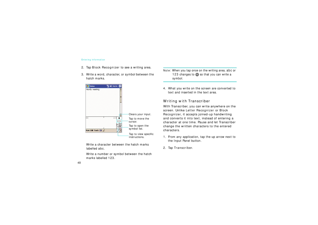 Samsung SGH-I750DAAXEF, SGH-I750DAADBT, SGH-I750DAAXEG, SGH-I750BKAXET manual Writing with Transcriber, Tap Transcriber 