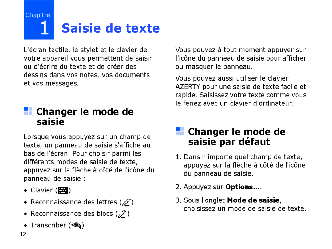 Samsung SGH-I780VRNSFR, SGH-I780VRAXEF, SGH-I780ZKABOG manual Saisie de texte, Changer le mode de saisie par défaut 