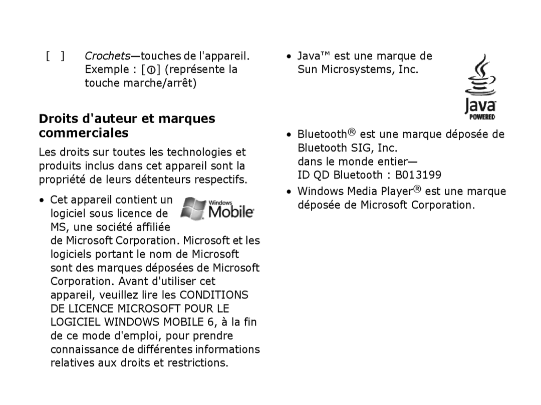 Samsung SGH-I780ZKAFTM, SGH-I780VRAXEF, SGH-I780ZKABOG, SGH-I780VRNSFR, SGH-I780VRASFR Droits dauteur et marques commerciales 