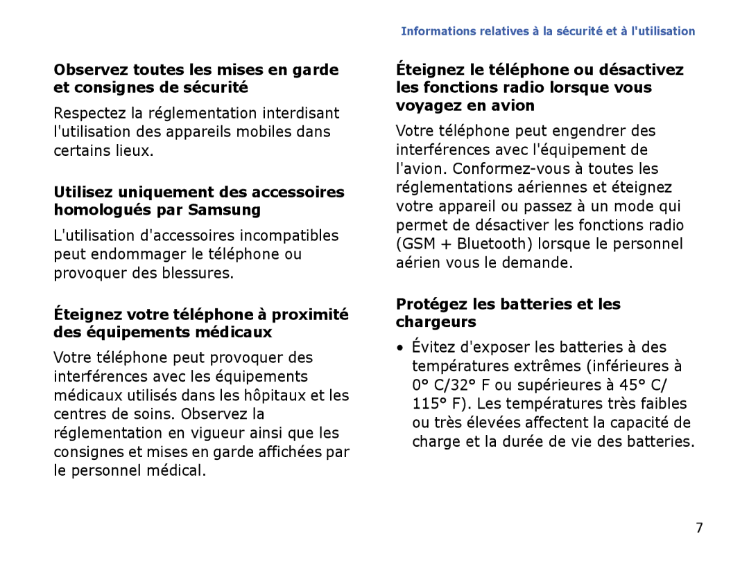 Samsung SGH-I780ZKASFR, SGH-I780VRAXEF, SGH-I780ZKABOG manual Observez toutes les mises en garde et consignes de sécurité 