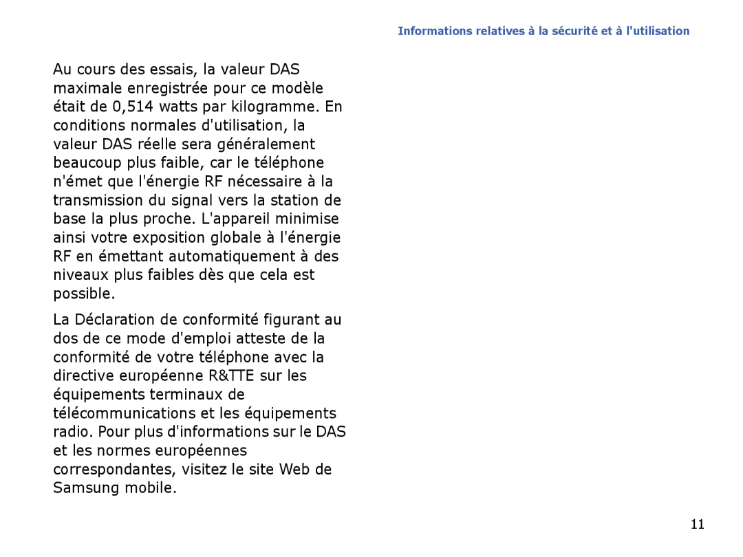 Samsung SGH-I780ZKABOG, SGH-I780VRAXEF, SGH-I780VRNSFR manual Informations relatives à la sécurité et à lutilisation 