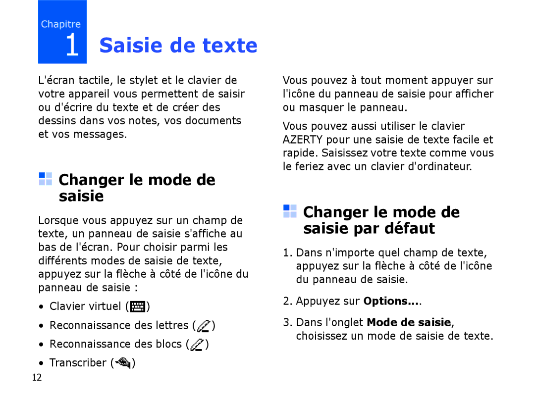 Samsung SGH-I780VRNSFR, SGH-I780VRAXEF, SGH-I780ZKABOG manual Saisie de texte, Changer le mode de saisie par défaut 