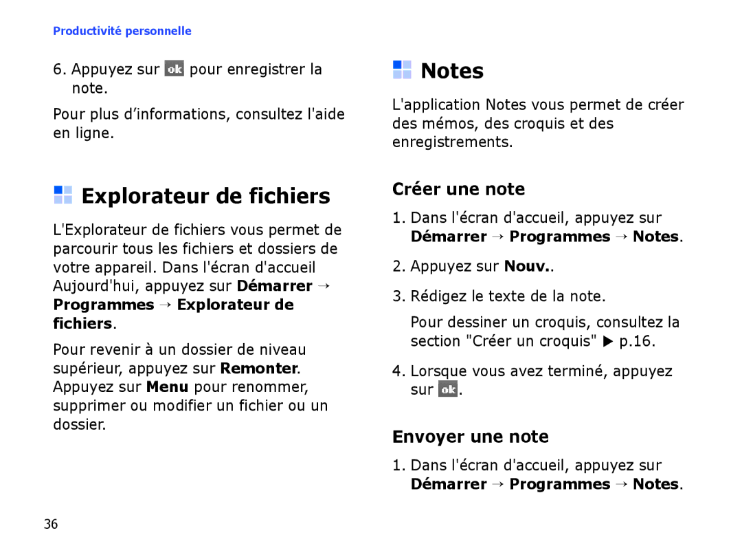 Samsung SGH-I780VRNSFR, SGH-I780VRAXEF, SGH-I780ZKABOG manual Explorateur de fichiers, Créer une note, Envoyer une note 