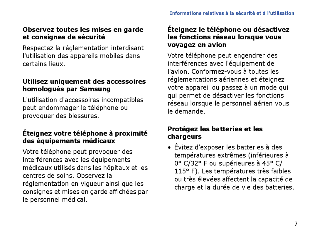 Samsung SGH-I780ZKASFR, SGH-I780VRAXEF, SGH-I780ZKABOG manual Observez toutes les mises en garde et consignes de sécurité 