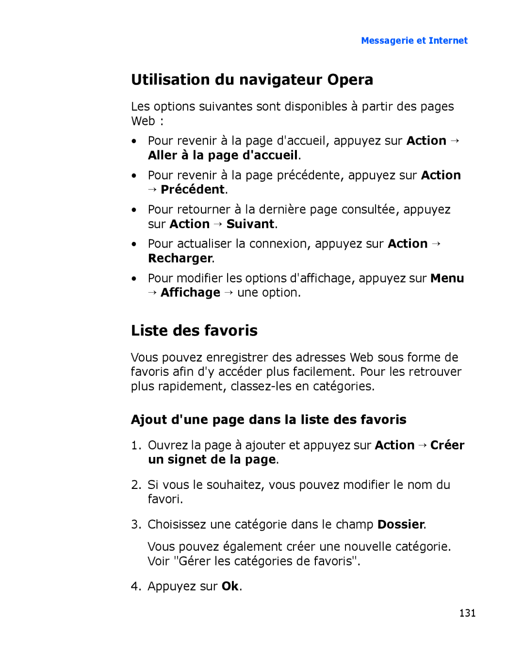 Samsung SGH-I780VRAXEF, SGH-I780ZKABOG, SGH-I780VRNSFR, SGH-I780ZKAFTM manual Utilisation du navigateur Opera, → Précédent 