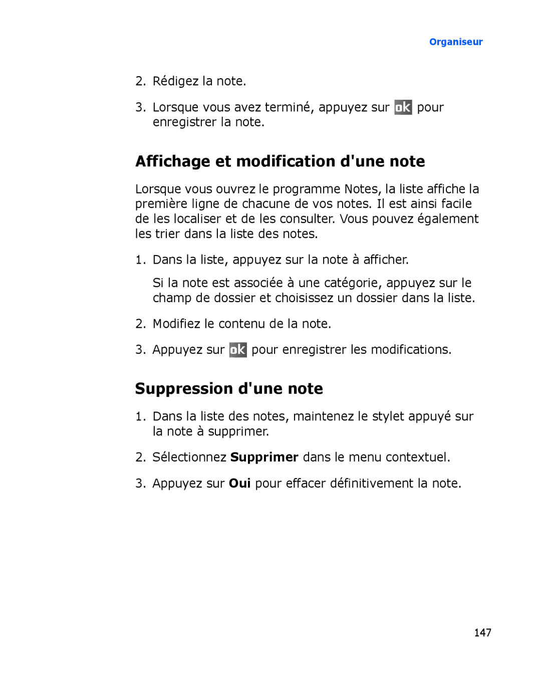 Samsung SGH-I780VRASFR, SGH-I780VRAXEF, SGH-I780ZKABOG manual Affichage et modification dune note, Suppression dune note 