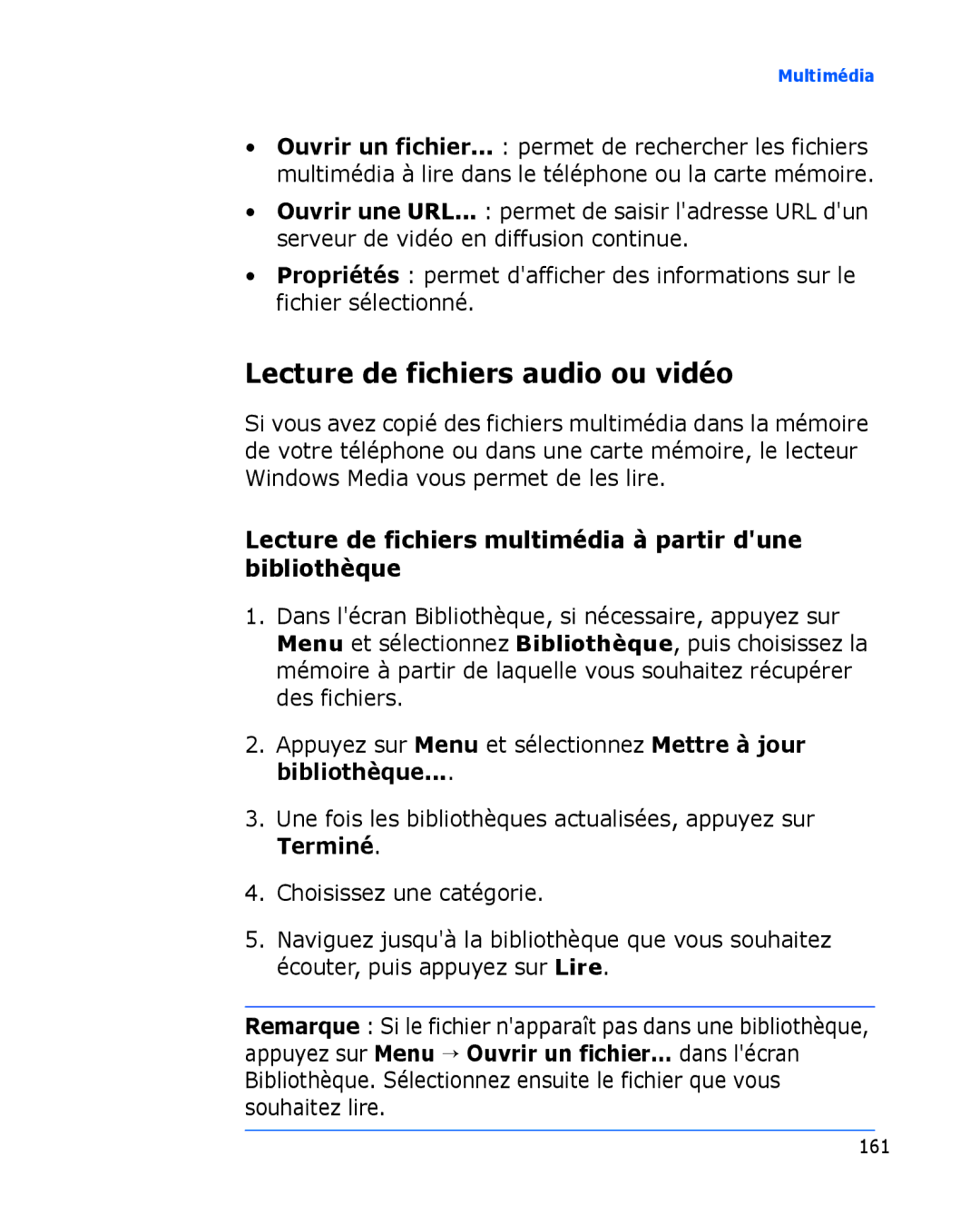 Samsung SGH-I780ZKNXEF manual Lecture de fichiers audio ou vidéo, Lecture de fichiers multimédia à partir dune bibliothèque 